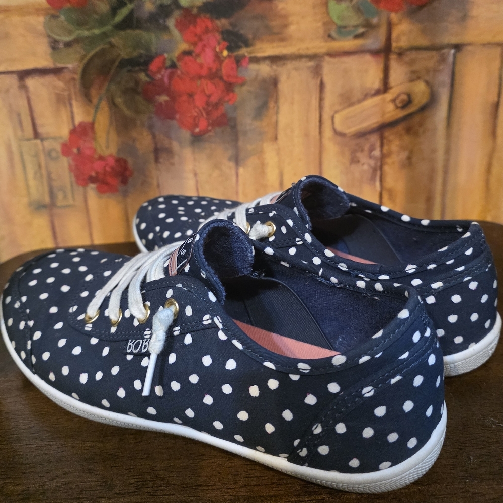Skechers BOBS Navy and White Dot Sneakers.